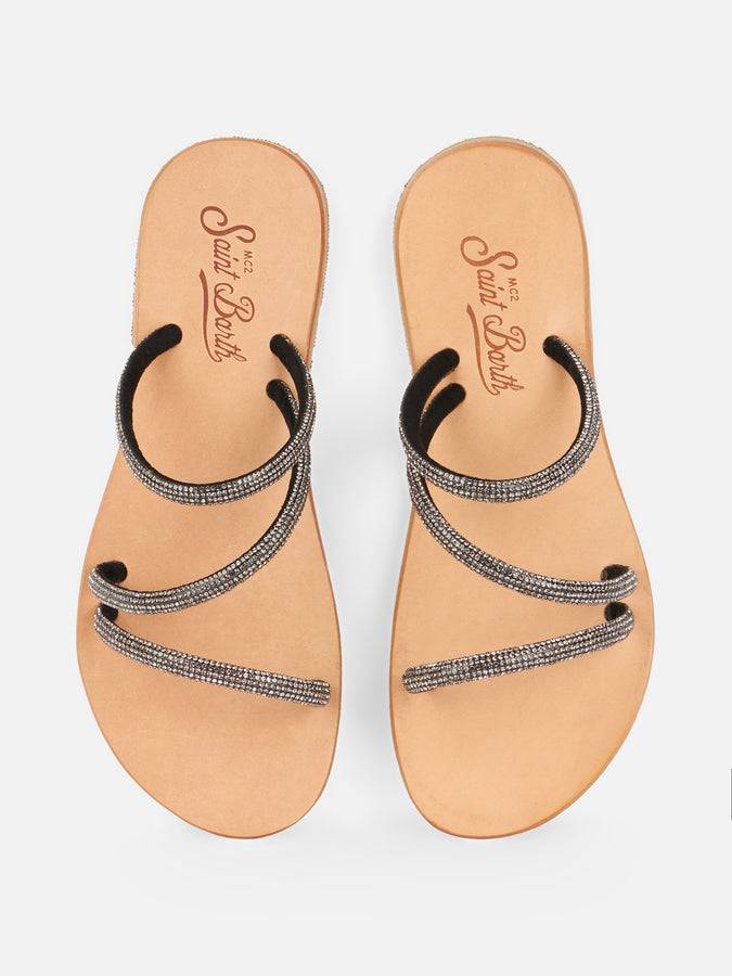 Mc2 Saint Barth Flat sandals Cora with black rhinestones Esporta salva
