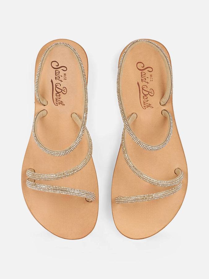 Mc2 Saint Barth Flat sandals Cora with gold rhinestones Black Friday Prezzi