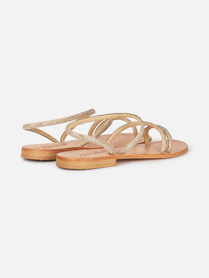 Mc2 Saint Barth Flat sandals Cora with gold rhinestones Black Friday Prezzi