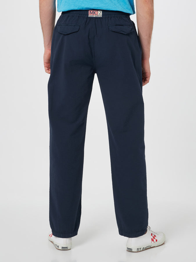 Mc2 Saint Barth Pantalone da uomo blu navy in cotone seersucker Relais Fornitura limitata