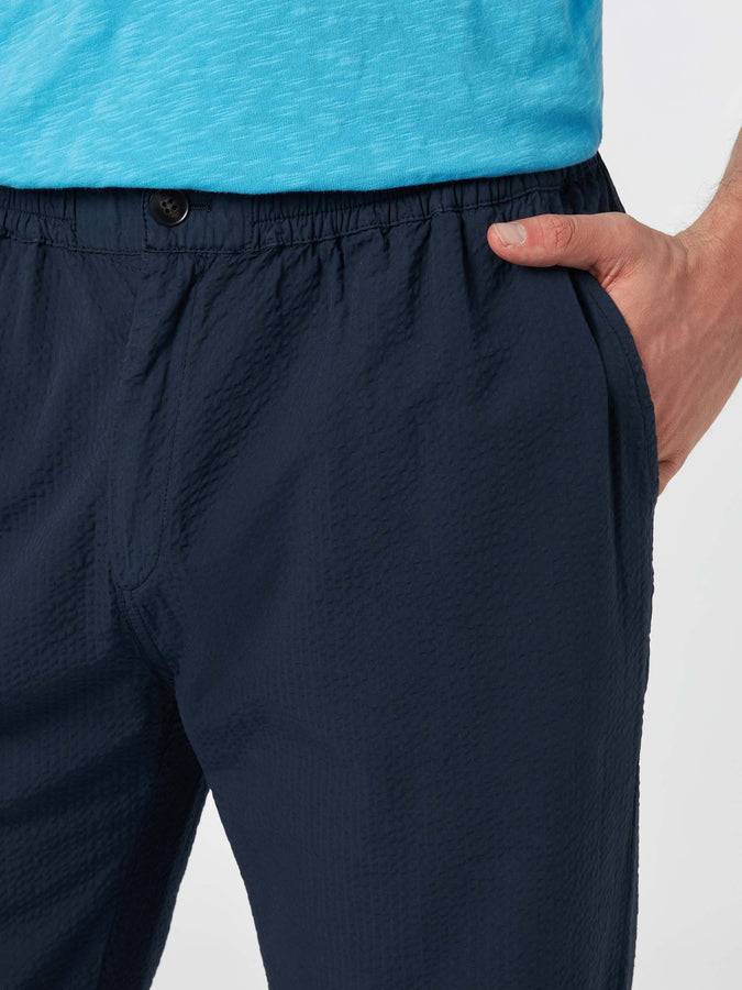 Mc2 Saint Barth Pantalone da uomo blu navy in cotone seersucker Relais Fornitura limitata