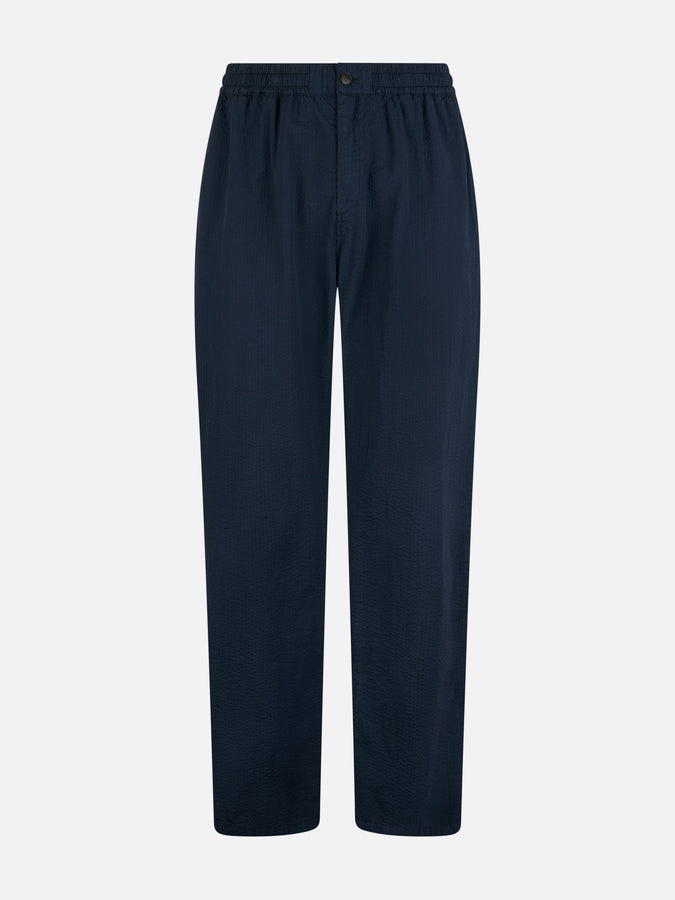 Mc2 Saint Barth Pantalone da uomo blu navy in cotone seersucker Relais Fornitura limitata