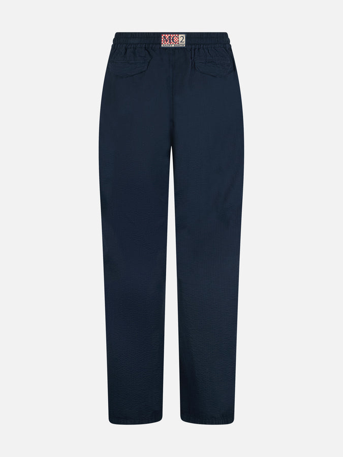 Mc2 Saint Barth Pantalone da uomo blu navy in cotone seersucker Relais Fornitura limitata