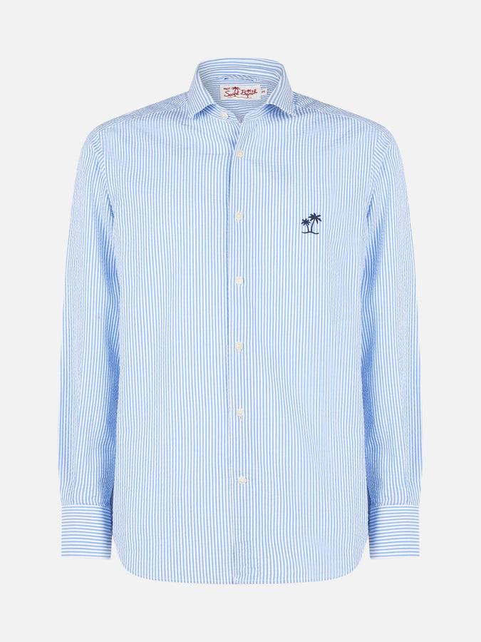Mc2 Saint Barth Camicia da uomo Pamplona a righe in seersucker Vendite stagionali