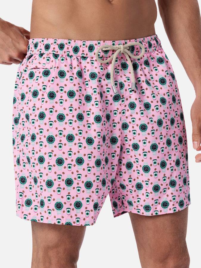 Mc2 Saint Barth Man lightweight fabric swim-shorts Lighting Micro Fantasy with watches print Offerta temporanea
