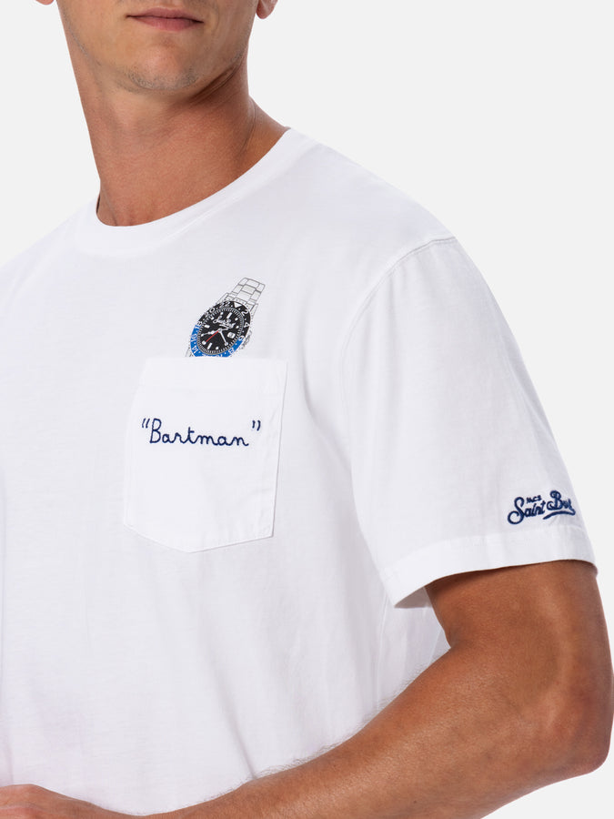 Mc2 Saint Barth T-shirt da uomo in cotone Austin con stampa orologio e ricamo Grandi sconti