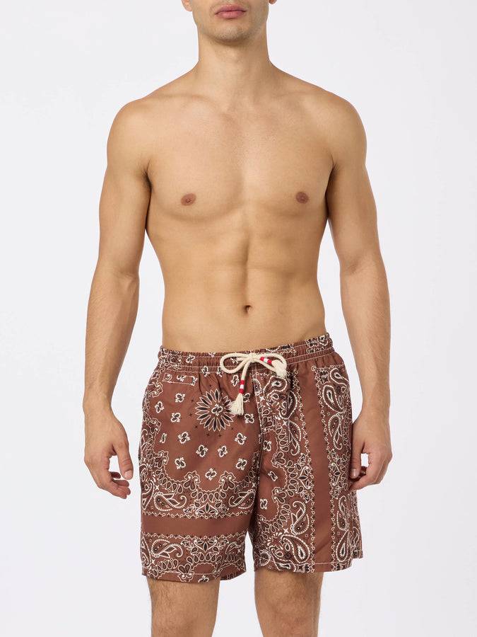 Mc2 Saint Barth Costume da bagno da uomo con stampa bandana marrone Offerte giornaliere