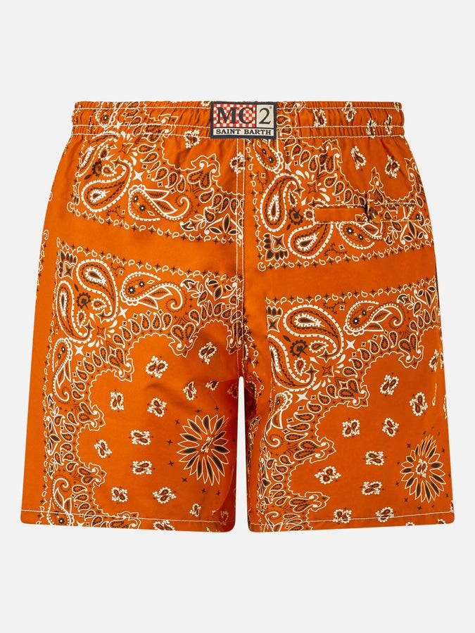 Mc2 Saint Barth Costume da bagno da uomo con stampa bandana arancione Ultimi due giorni