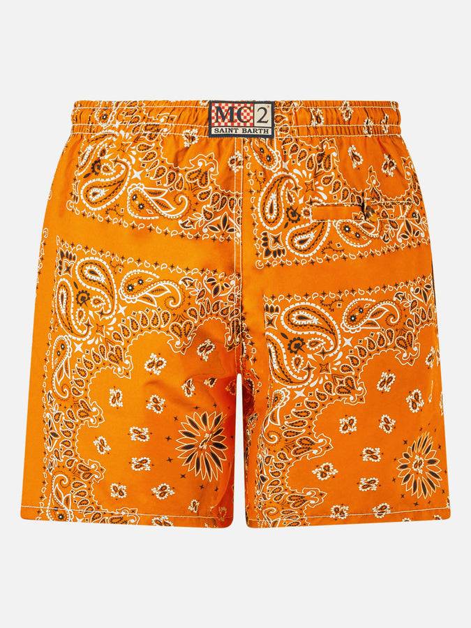 Mc2 Saint Barth Costume da bagno da uomo con stampa bandana arancione Ultimo giorno