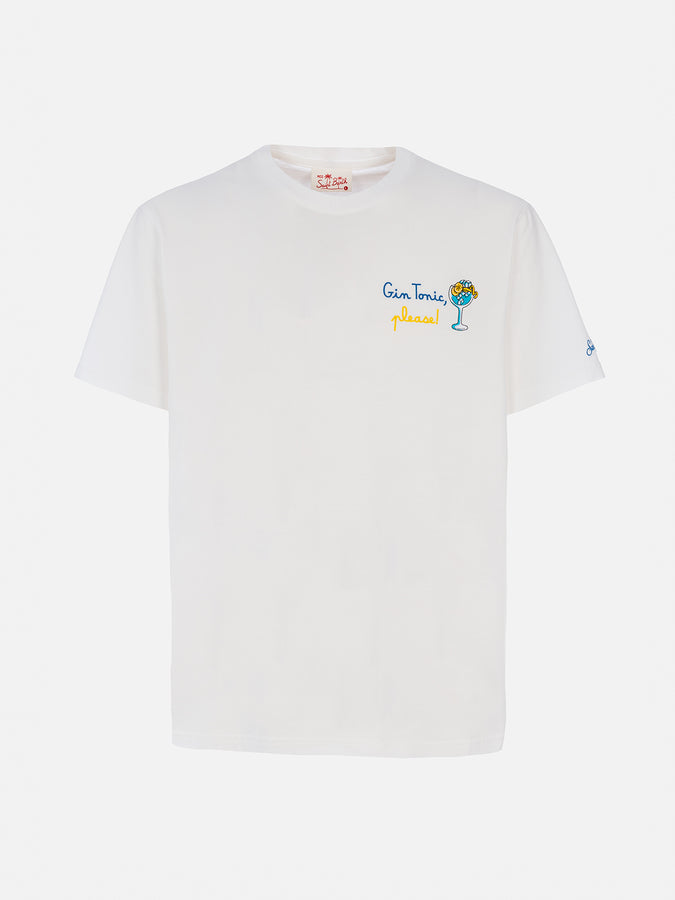 Mc2 Saint Barth Man cotton t-shirt with Gin Tonic, please! embroidery Only for today
