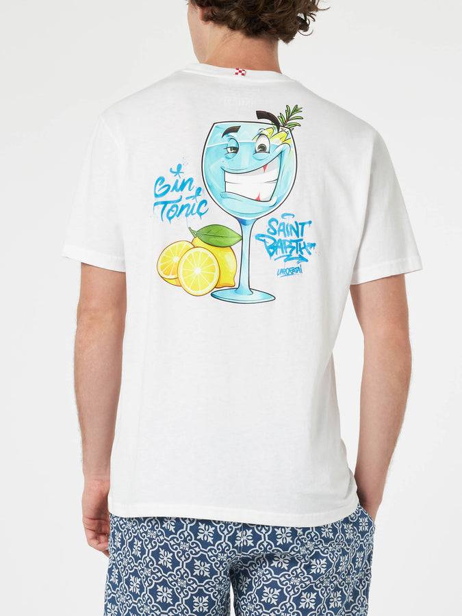 Mc2 Saint Barth T-shirt da uomo in cotone con stampa piazzata Cryptopuppets Gin Tonic davanti e dietro | EDIZIONE SPECIALE CRYPTOPUPPETS Esporta salva