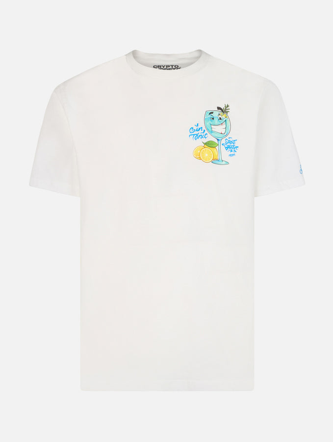 Mc2 Saint Barth T-shirt da uomo in cotone con stampa piazzata Cryptopuppets Gin Tonic davanti e dietro | EDIZIONE SPECIALE CRYPTOPUPPETS Esporta salva