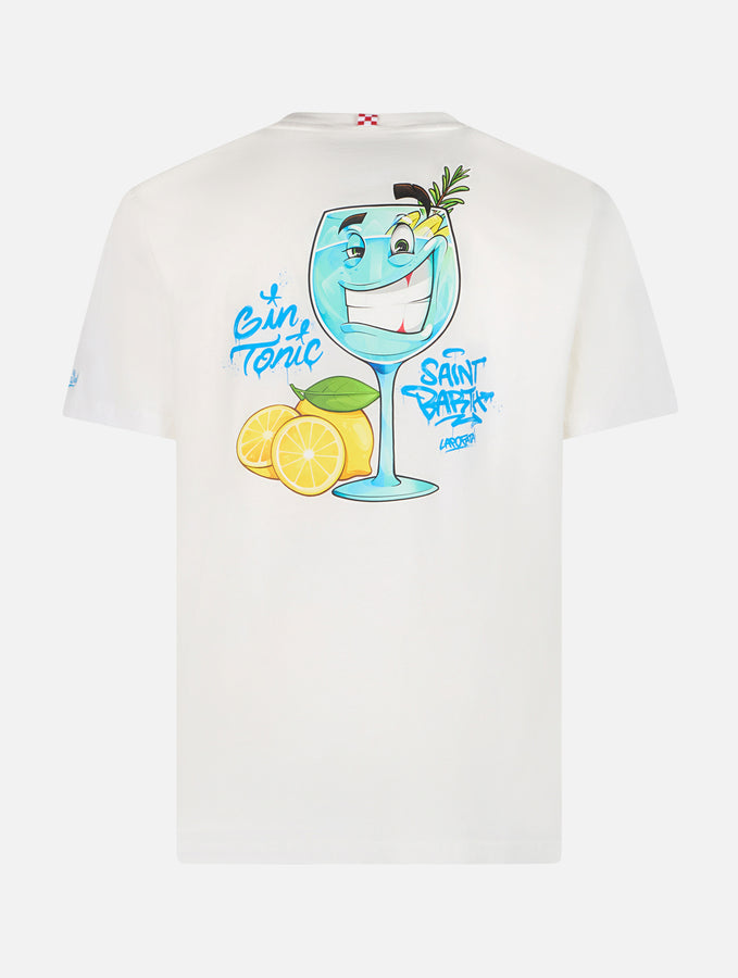 Mc2 Saint Barth T-shirt da uomo in cotone con stampa piazzata Cryptopuppets Gin Tonic davanti e dietro | EDIZIONE SPECIALE CRYPTOPUPPETS Esporta salva