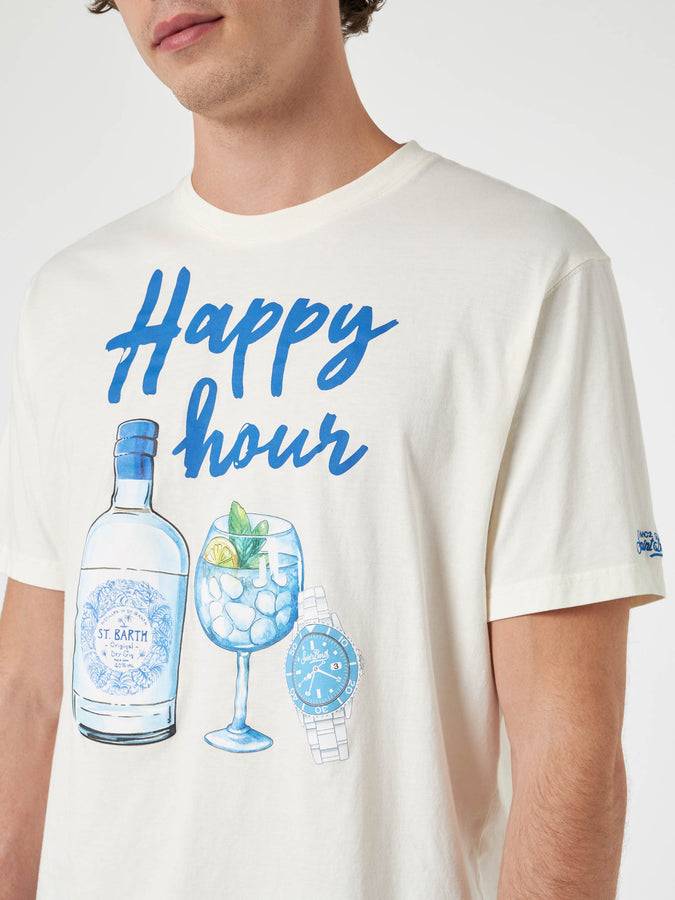 Mc2 Saint Barth T-shirt da uomo in cotone con stampa piazzata Happy Hour 50% di sconto per tempo limitato