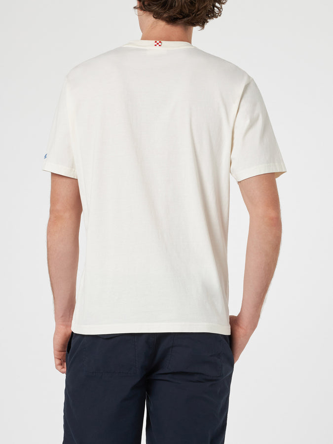 Mc2 Saint Barth T-shirt da uomo in cotone con stampa piazzata Happy Hour 50% di sconto per tempo limitato