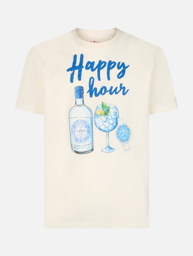 Mc2 Saint Barth T-shirt da uomo in cotone con stampa piazzata Happy Hour 50% di sconto per tempo limitato