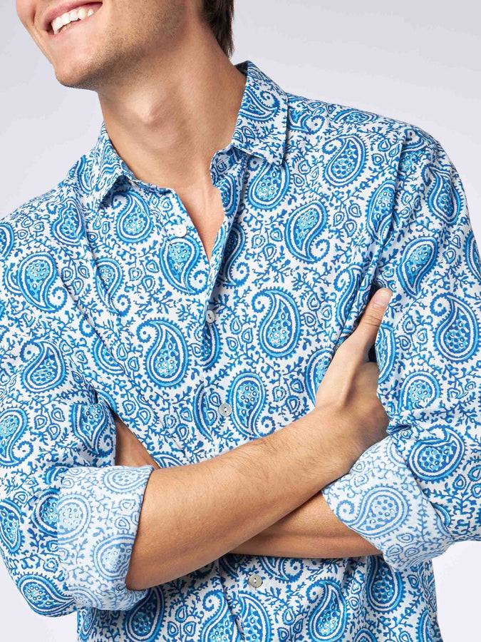 Mc2 Saint Barth Camicia da uomo Sikelia in mussola di cotone con stampa paisley In Linea