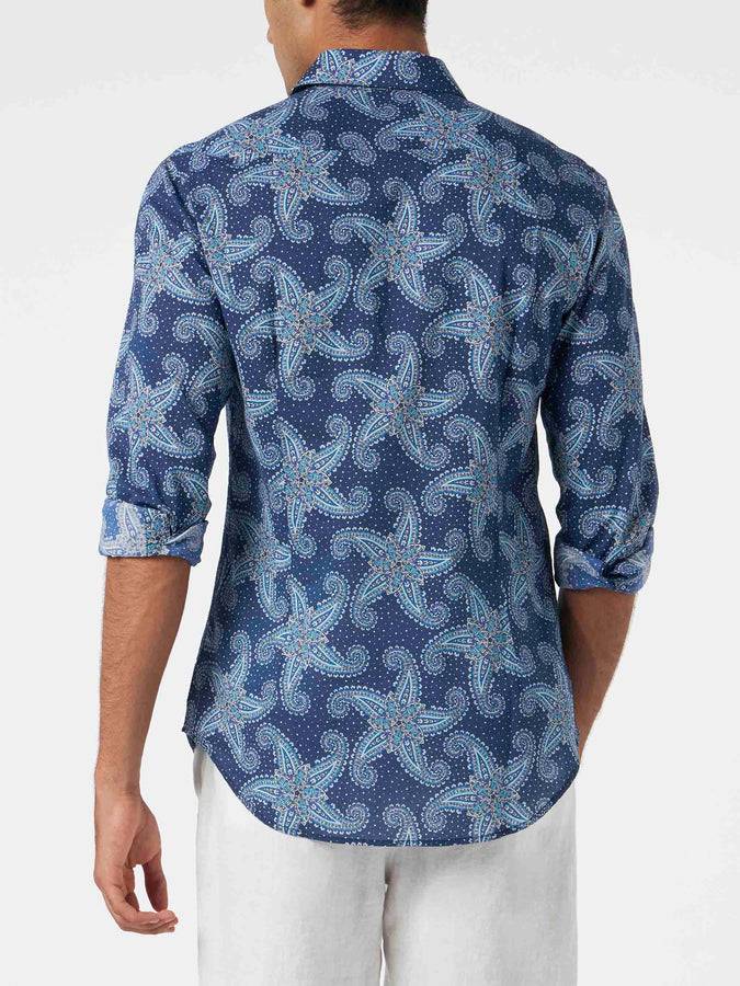 Mc2 Saint Barth Camicia da uomo Sikelia in mussola di cotone con stampa stelle paisley Promozione
