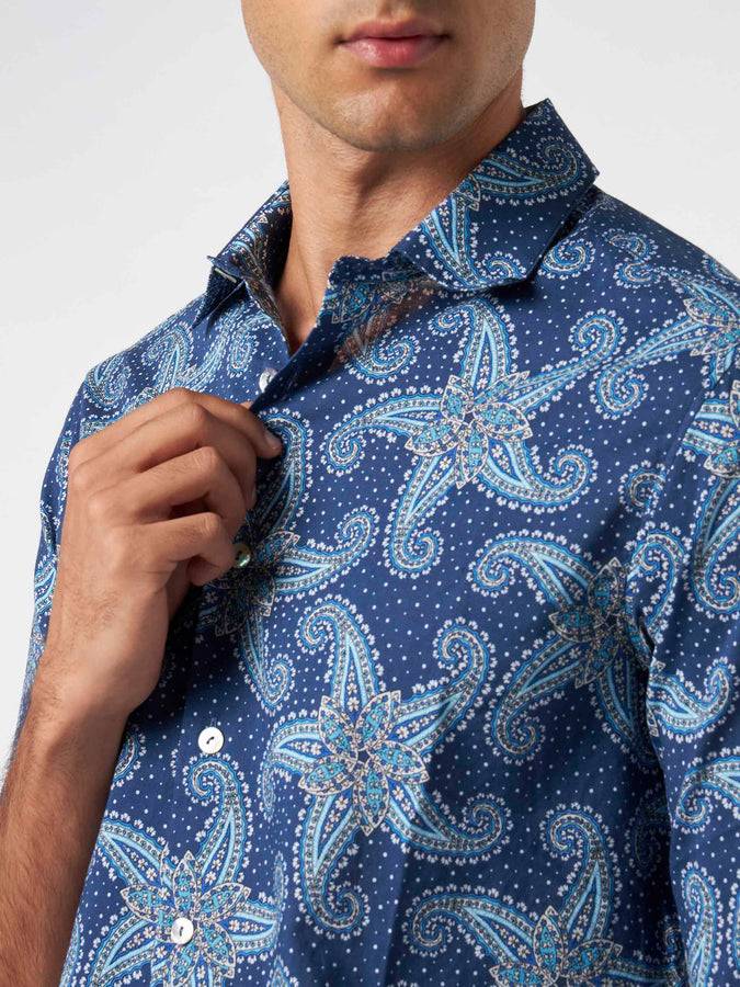 Mc2 Saint Barth Camicia da uomo Sikelia in mussola di cotone con stampa stelle paisley Promozione