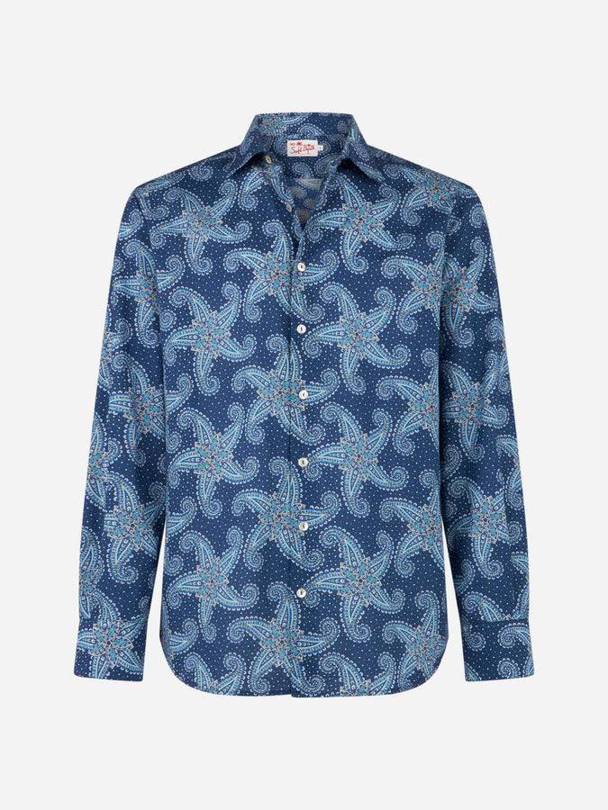 Mc2 Saint Barth Camicia da uomo Sikelia in mussola di cotone con stampa stelle paisley Promozione