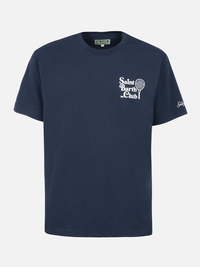 Mc2 Saint Barth T-shirt da uomo in cotone con stampa del club padel Saint Barth davanti e dietro Vendita Calda