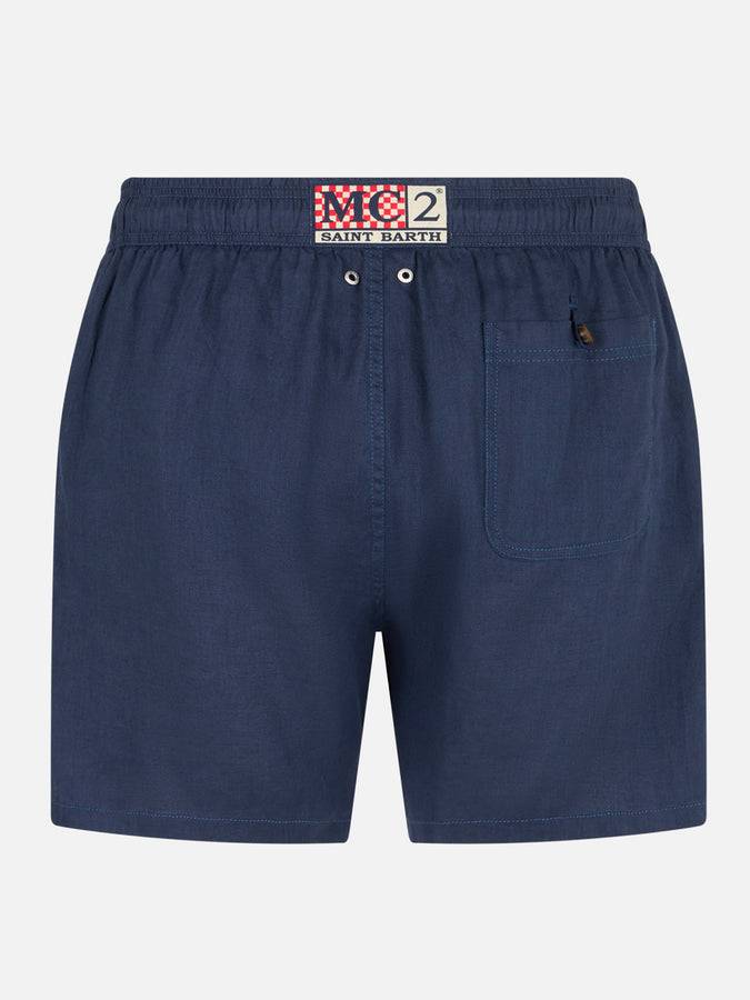 Mc2 Saint Barth Costume da bagno da uomo in lino blu navy Offerta Giorno del Papà