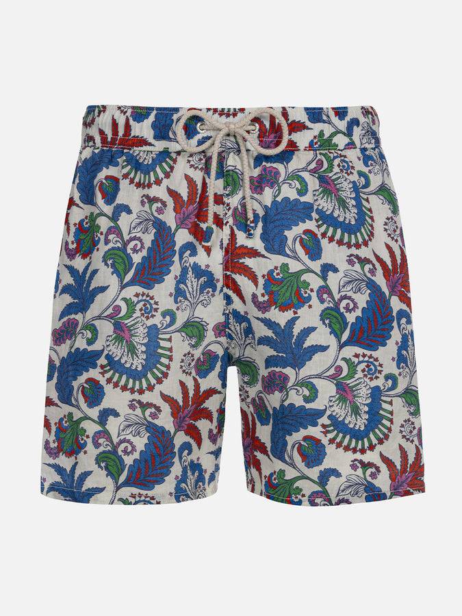 Mc2 Saint Barth Costume da bagno da uomo lunghezza media Gustavia in lino con stampa fiori