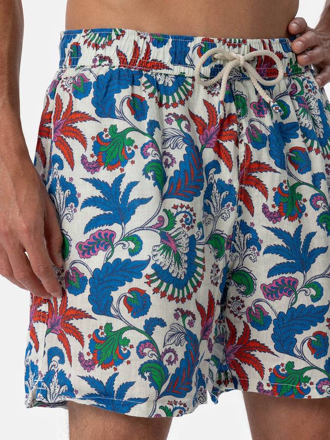 Mc2 Saint Barth Costume da bagno da uomo lunghezza media Gustavia in lino con stampa fiori Offerta Anniversario