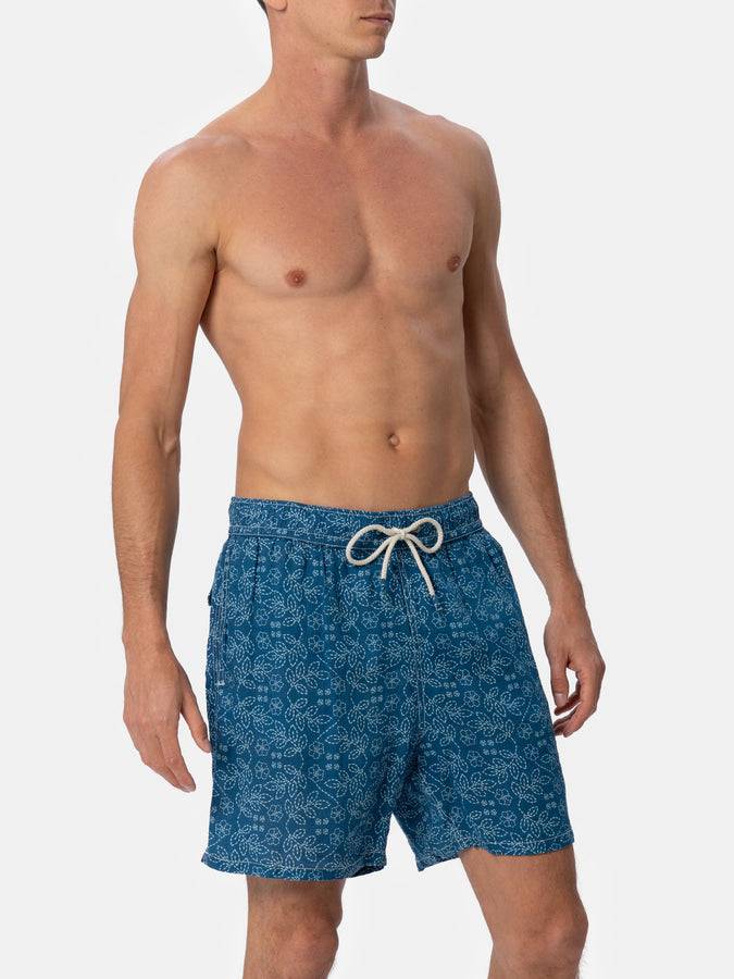 Mc2 Saint Barth Costume da bagno da uomo medio lungo Gustavia in lino con stampa sashiko Smaltimento dello stoccaggio