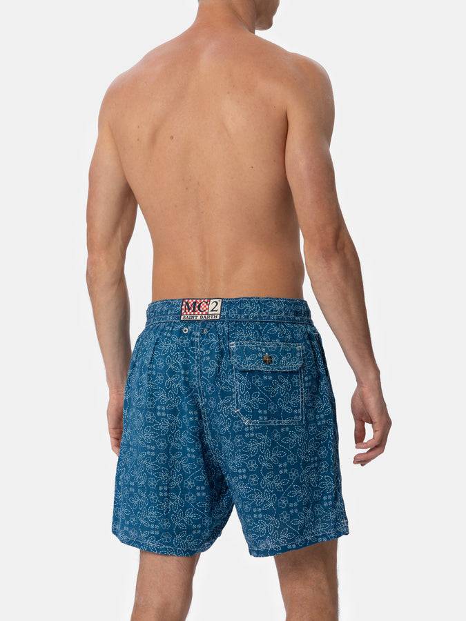 Mc2 Saint Barth Costume da bagno da uomo medio lungo Gustavia in lino con stampa sashiko Smaltimento dello stoccaggio