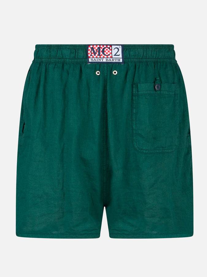 Mc2 Saint Barth Costume da bagno in lino tinta unita verde di media lunghezza Vendita calda