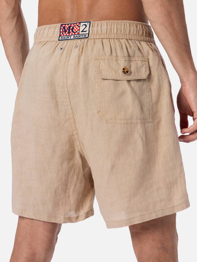Mc2 Saint Barth Costume da bagno uomo media lunghezza Gustavia in lino beige Latest fashion