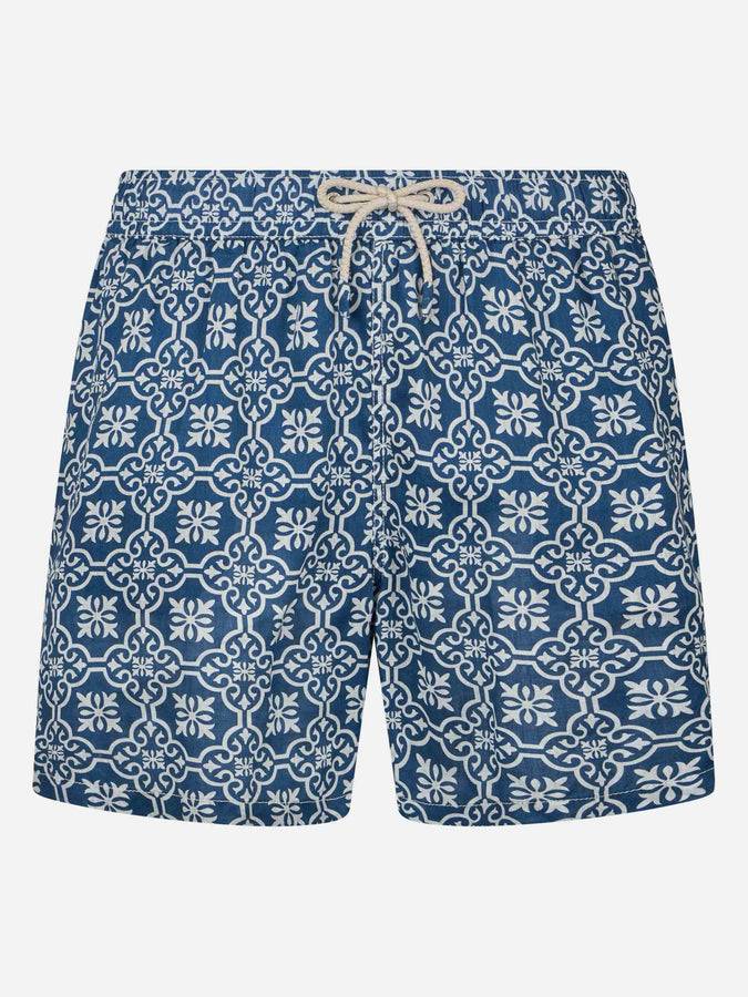 Mc2 Saint Barth Costume da bagno uomo lunghezza media Gustavia in lino con stampa maioliche
