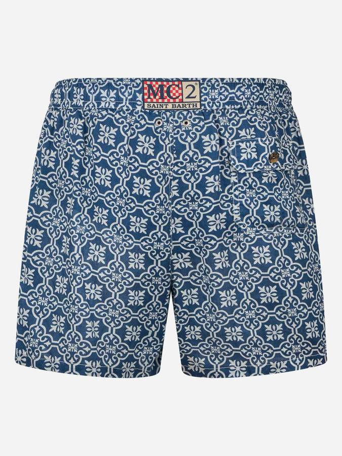 Mc2 Saint Barth Costume da bagno uomo lunghezza media Gustavia in lino con stampa maioliche Lightning offer