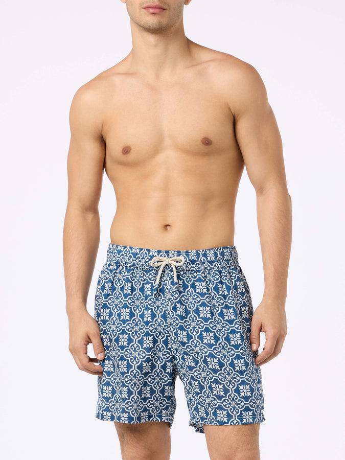 Mc2 Saint Barth Costume da bagno uomo lunghezza media Gustavia in lino con stampa maioliche Lightning offer