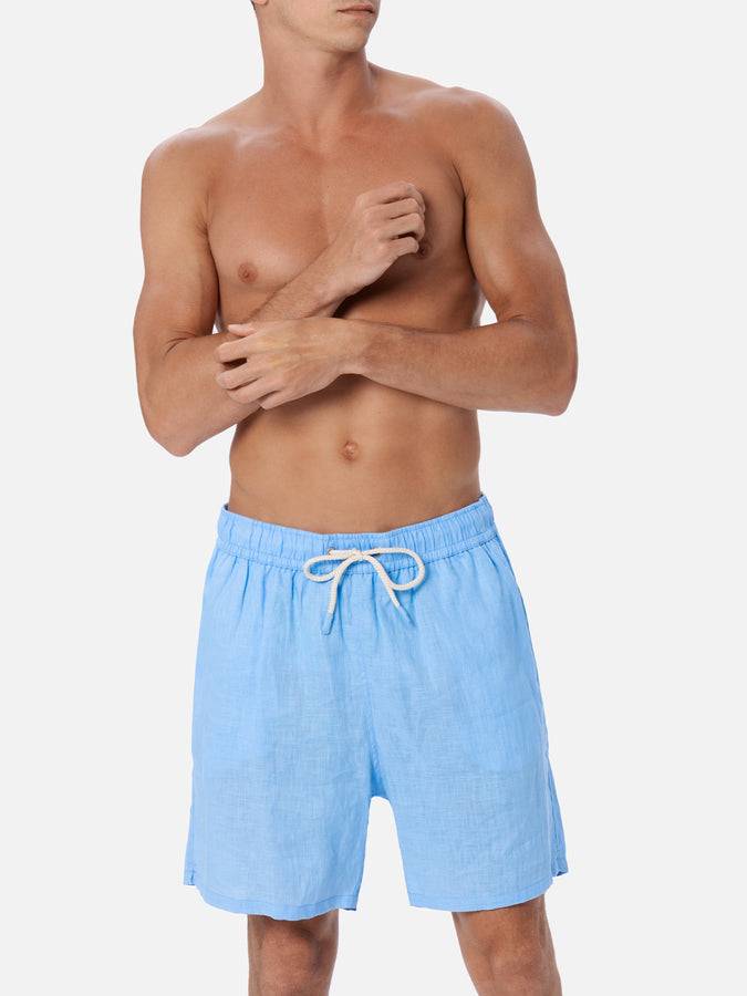 Mc2 Saint Barth Costume da uomo medio lungo in lino color celeste Gustavia Bestseller