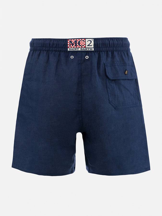 Mc2 Saint Barth Costume da uomo medio lungo in lino blu navy Gustavia Offerte stagionali