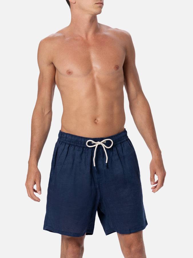 Mc2 Saint Barth Costume da uomo medio lungo in lino blu navy Gustavia Offerte stagionali