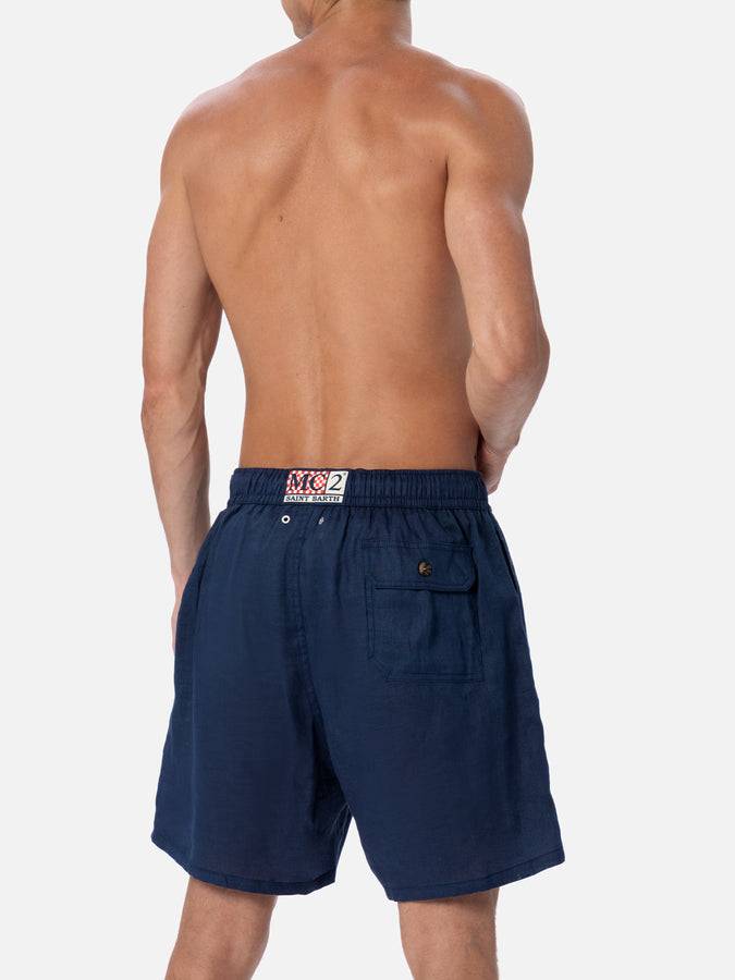 Mc2 Saint Barth Costume da uomo medio lungo in lino blu navy Gustavia Offerte stagionali