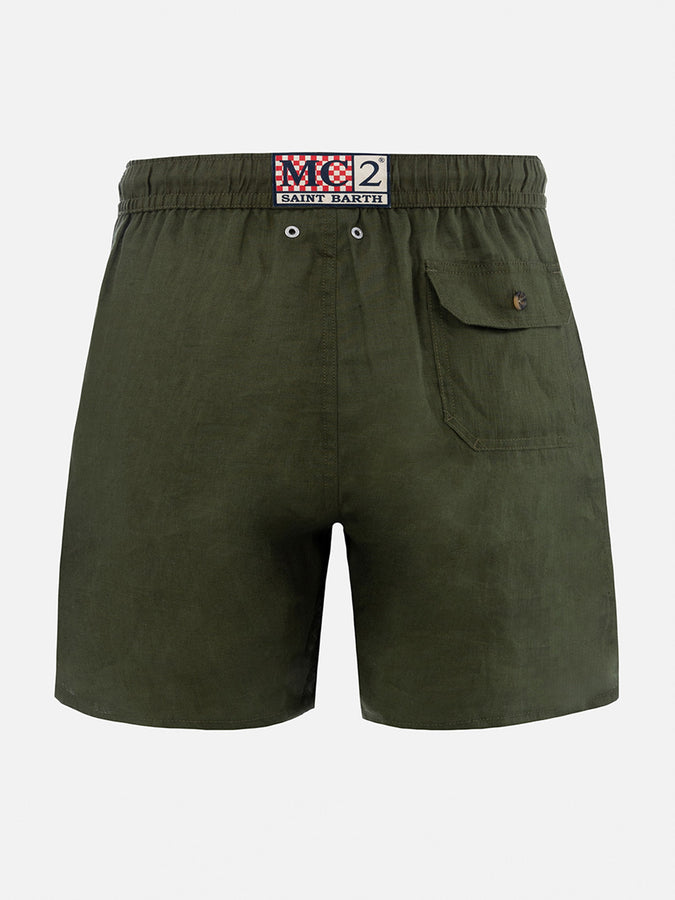 Mc2 Saint Barth Costume da uomo medio lungo in lino verde militare Gustavia Liquidazione