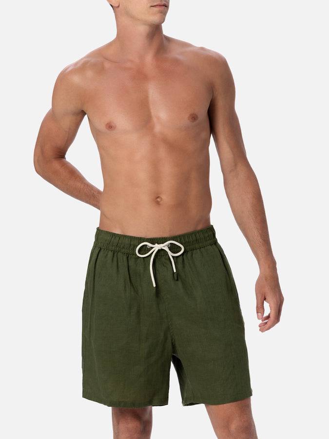 Mc2 Saint Barth Costume da uomo medio lungo in lino verde militare Gustavia Liquidazione