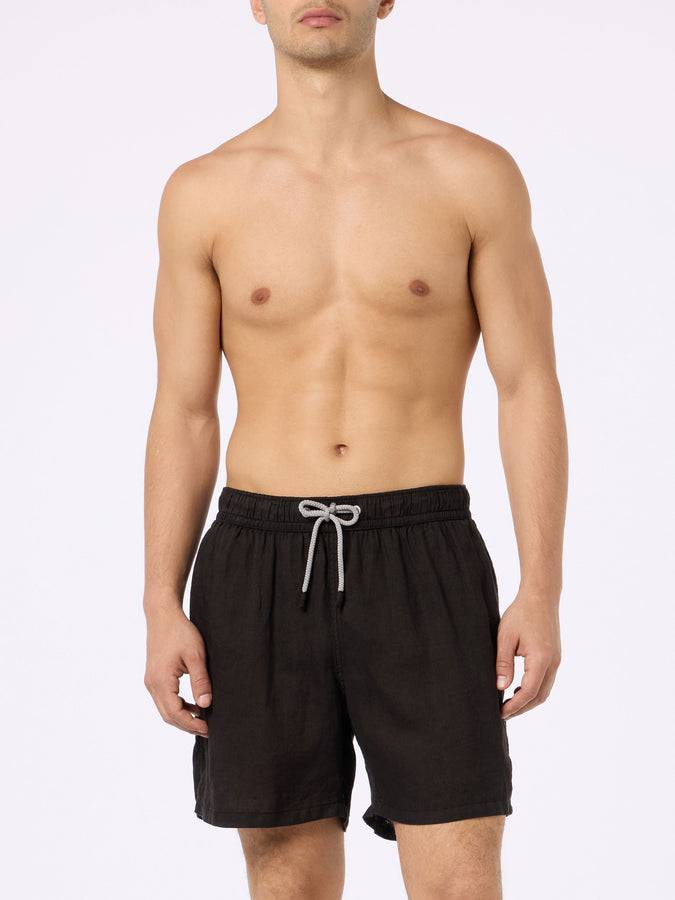 Mc2 Saint Barth Costume da bagno uomo media lunghezza Gustavia in lino nero Comprane uno, ottenene uno gratis