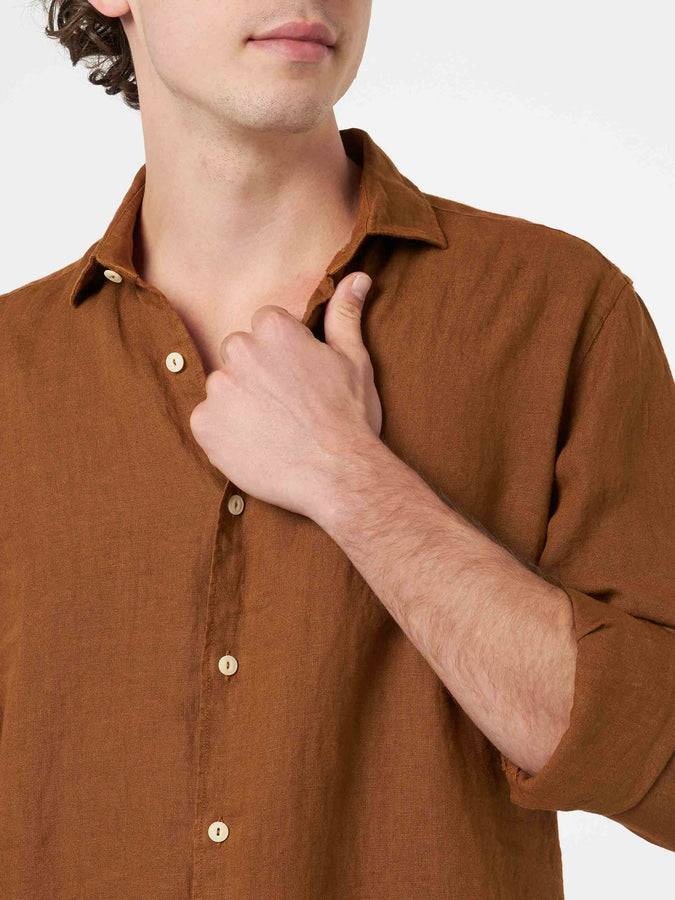 Mc2 Saint Barth Camicia da uomo in lino cammello Pamplona Offerte speciali