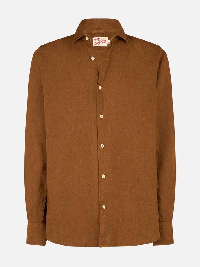Mc2 Saint Barth Camicia da uomo in lino cammello Pamplona Offerte speciali
