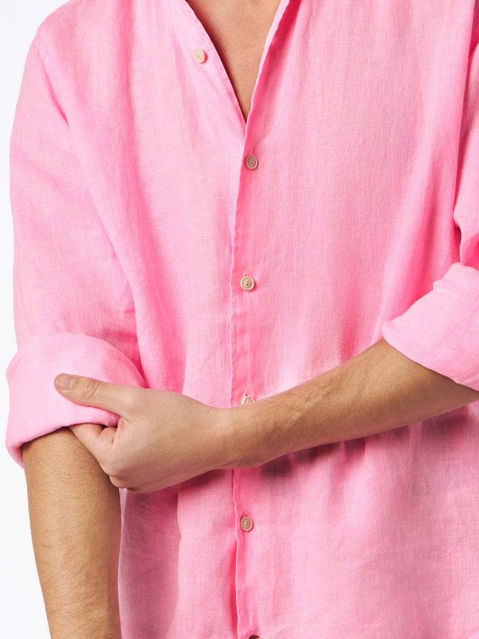 Mc2 Saint Barth Camicia da uomo Pamplona in lino color rosa fluo Enormi risparmi