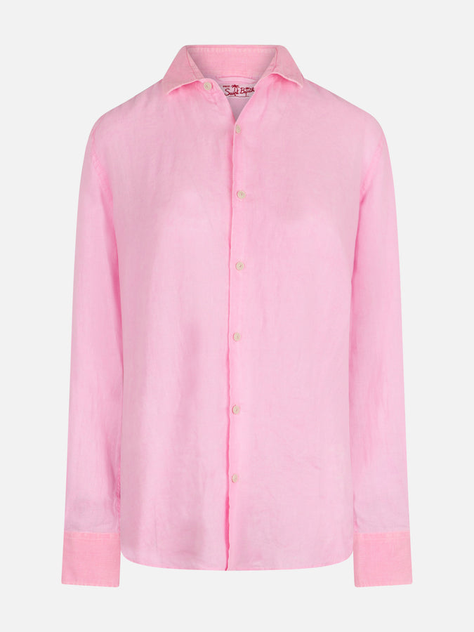 Mc2 Saint Barth Camicia da uomo Pamplona in lino color rosa fluo Enormi risparmi