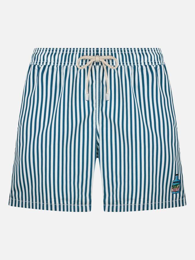 Mc2 Saint Barth Boxer mare uomo Gustavia lunghezza media a righe con ricamo Portofino Gin | PORTOFINO GIN EDIZIONE SPECIALE 50% di sconto con spedizione gratuita