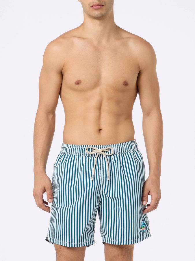 Mc2 Saint Barth Boxer mare uomo Gustavia lunghezza media a righe con ricamo Portofino Gin | PORTOFINO GIN EDIZIONE SPECIALE 50% di sconto con spedizione gratuita