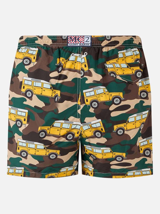 Mc2 Saint Barth Man lightweight fabric swim-shorts Lighting with off-road car print Limitato a 3 giorni