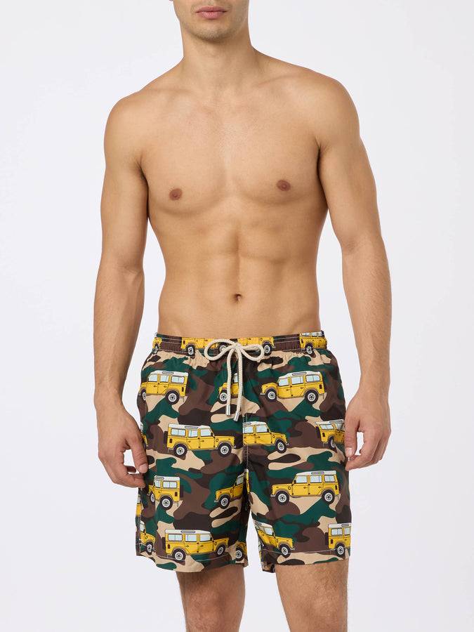 Mc2 Saint Barth Man lightweight fabric swim-shorts Lighting with off-road car print Limitato a 3 giorni